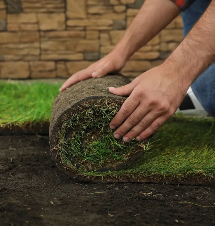 Instalación de pasto en rollo